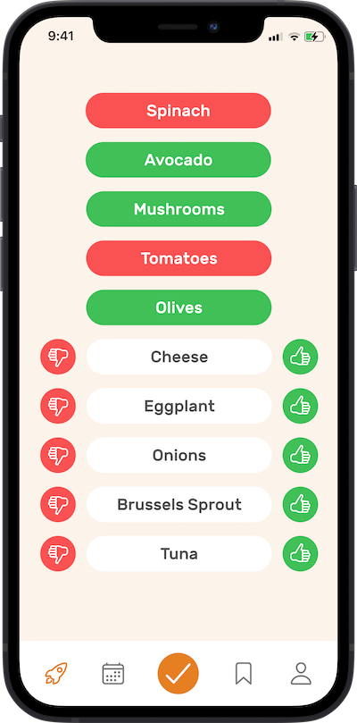 iphone app meal preferences screen